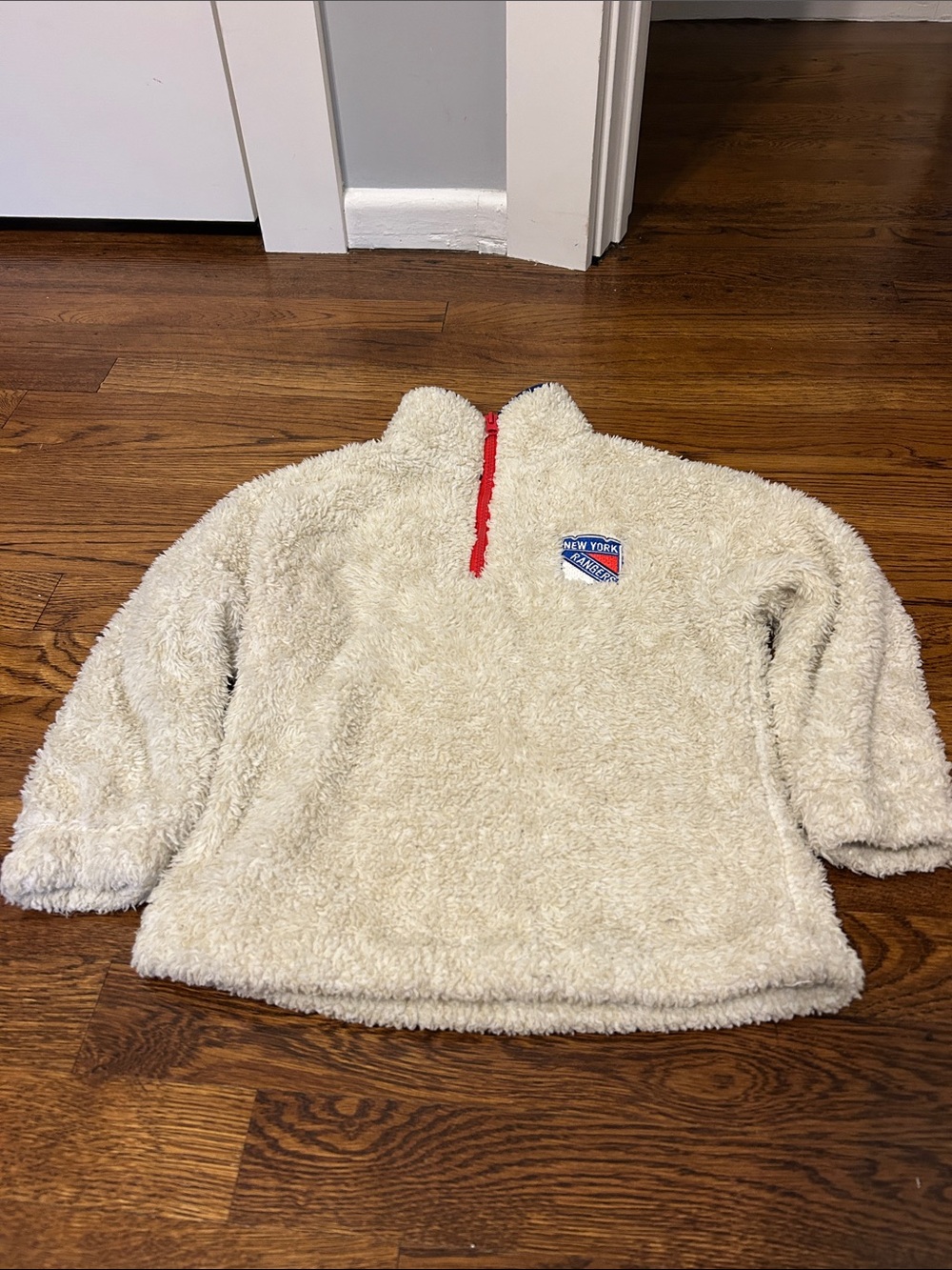 Kids NY Rangers Cream Sherpa Pullover with Red Zip